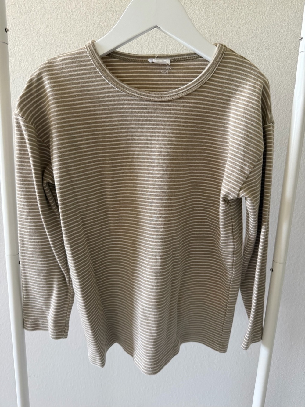 Jamie Kay Beige and White Striped Crewneck Sweater